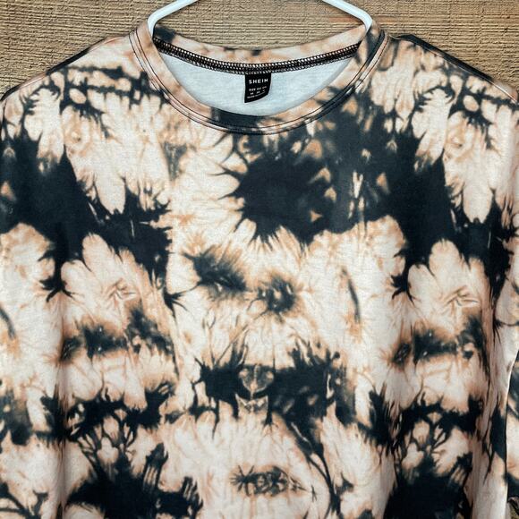 Shein Brown Black Tie Dye Short Sleeve Oversized Crop Top Size Medium - Picture 2 of 6